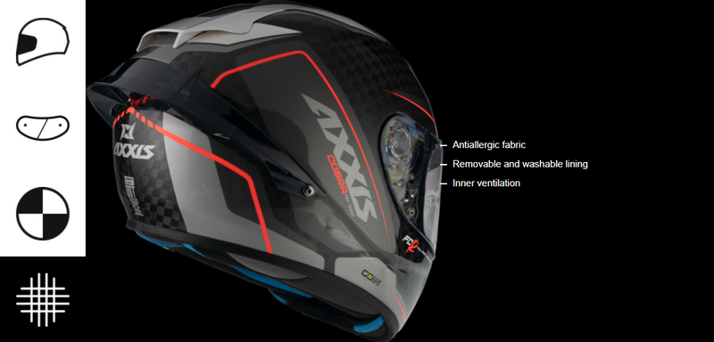 AXXIS FULL FACE / COBRA CARBON Black/Grey - Double D Ring Helmet